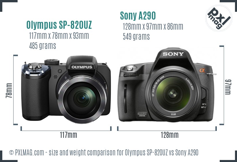 Olympus SP-820UZ vs Sony A290 size comparison