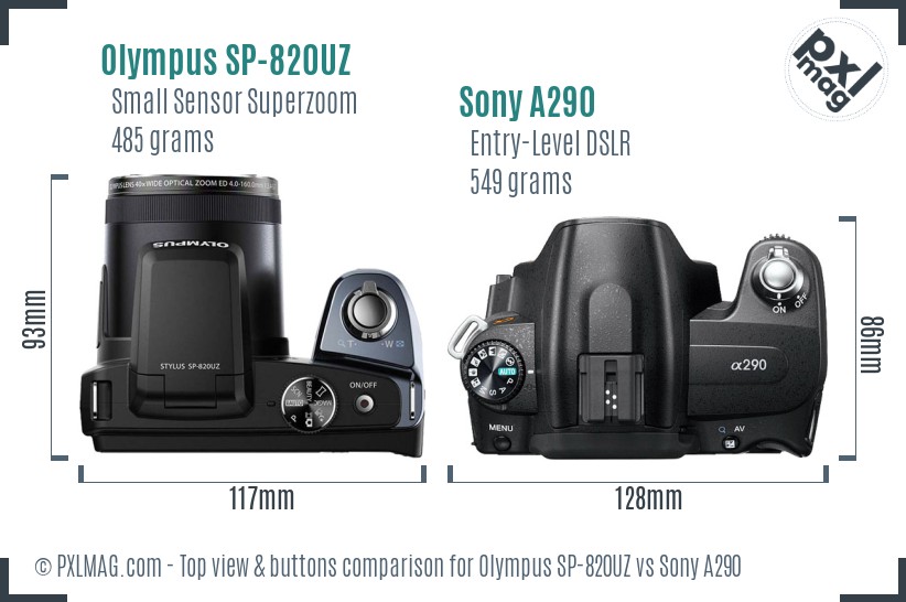 Olympus SP-820UZ vs Sony A290 top view buttons comparison