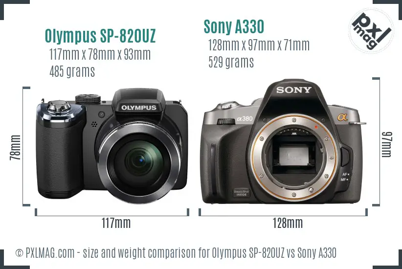 Olympus SP-820UZ vs Sony A330 size comparison