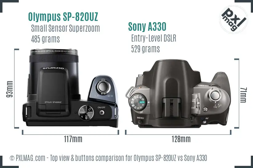 Olympus SP-820UZ vs Sony A330 top view buttons comparison