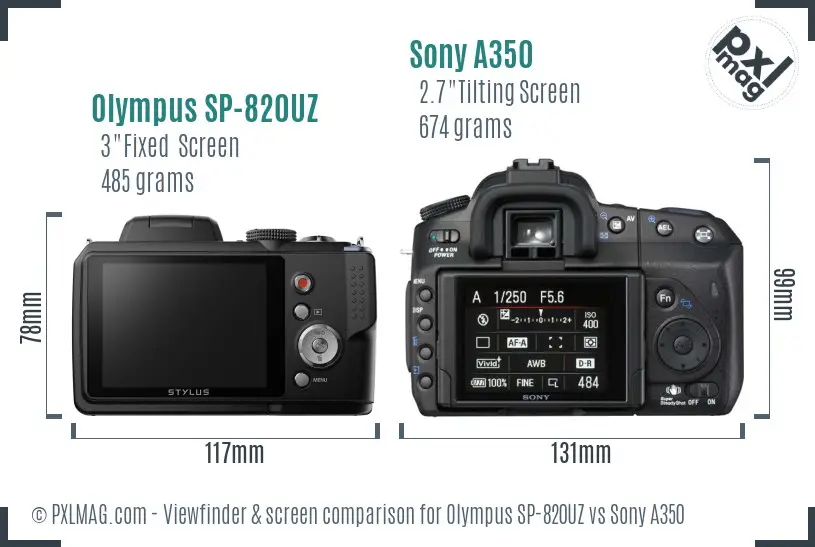 Olympus SP-820UZ vs Sony A350 Screen and Viewfinder comparison
