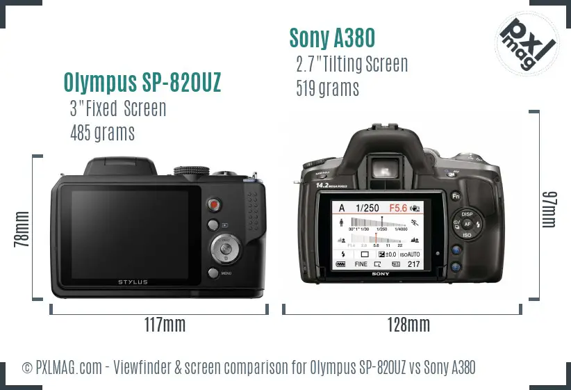 Olympus SP-820UZ vs Sony A380 Screen and Viewfinder comparison