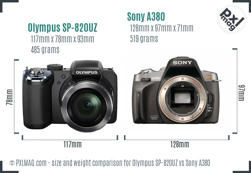 Olympus SP-820UZ vs Sony A380 size comparison