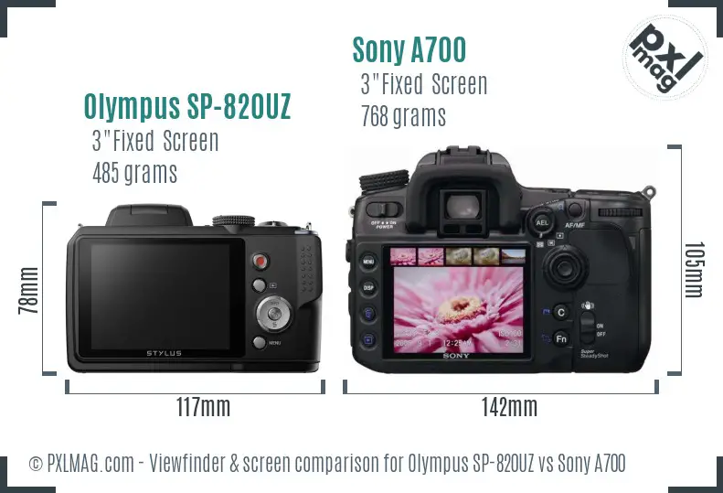 Olympus SP-820UZ vs Sony A700 Screen and Viewfinder comparison