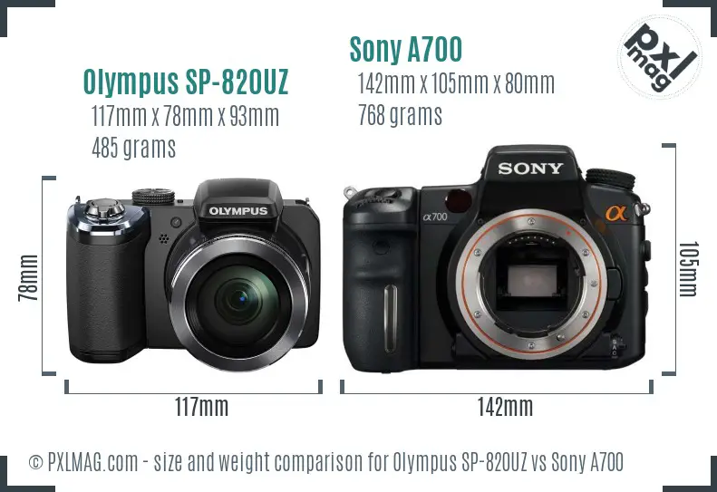 Olympus SP-820UZ vs Sony A700 size comparison