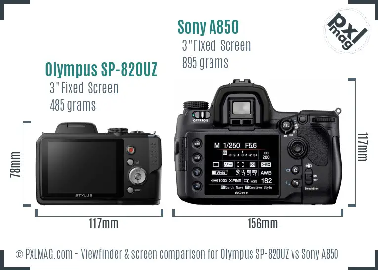 Olympus SP-820UZ vs Sony A850 Screen and Viewfinder comparison