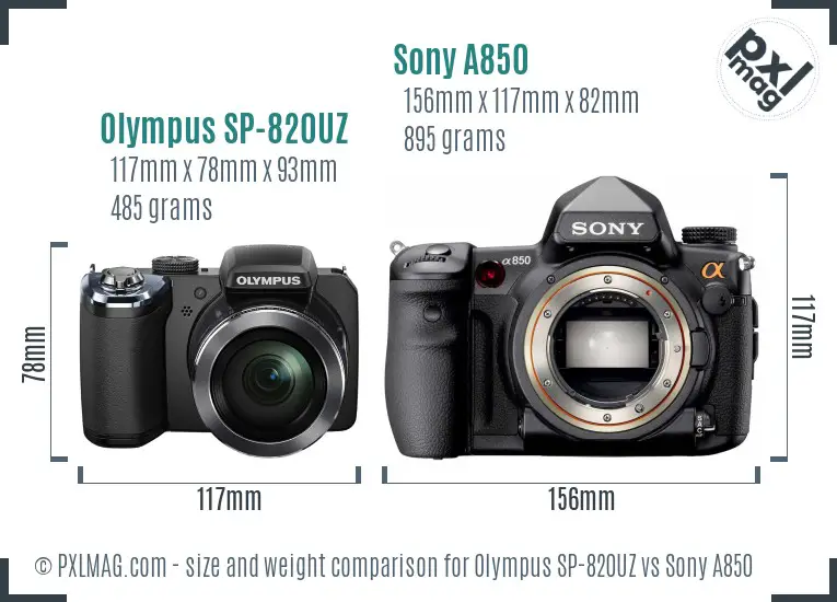 Olympus SP-820UZ vs Sony A850 size comparison