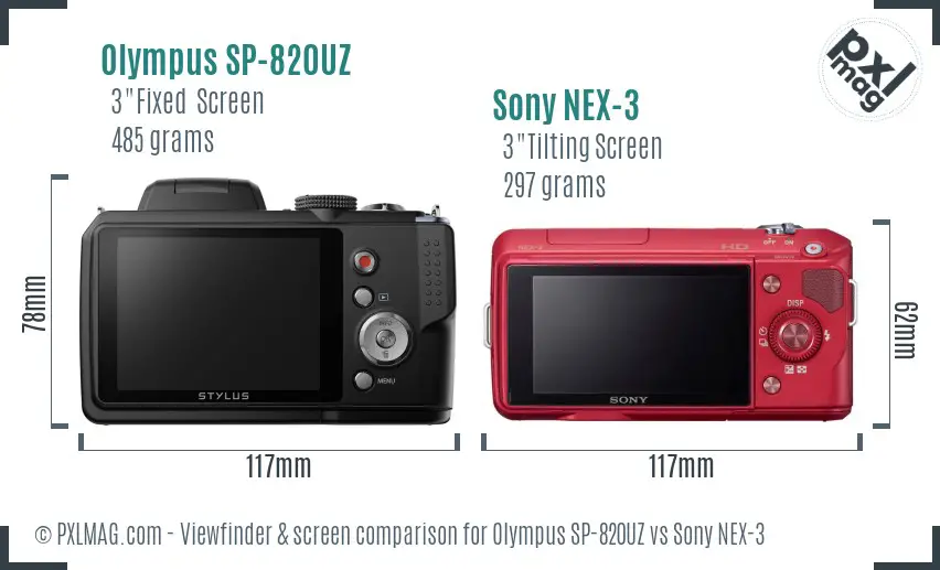 Olympus SP-820UZ vs Sony NEX-3 Screen and Viewfinder comparison Olympus SP-820UZ vs Sony NEX-3 Screen and Viewfinder comparison