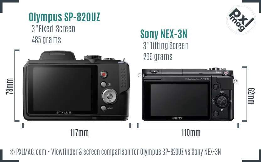 Olympus SP-820UZ vs Sony NEX-3N Screen and Viewfinder comparison