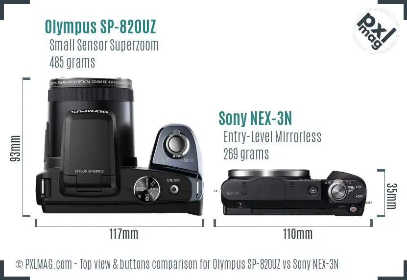 Olympus SP-820UZ vs Sony NEX-3N top view buttons comparison