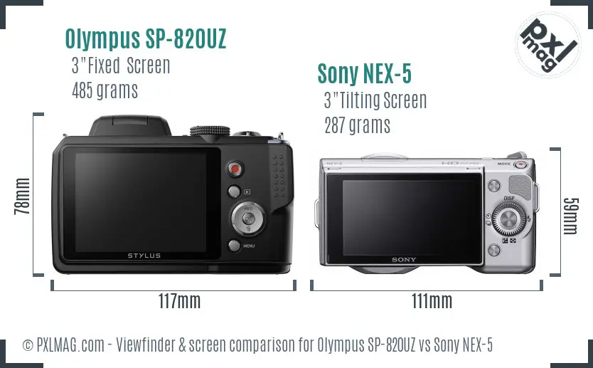 Olympus SP-820UZ vs Sony NEX-5 Screen and Viewfinder comparison
