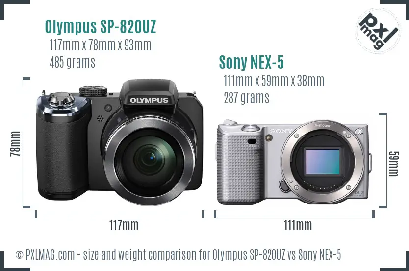 Olympus SP-820UZ vs Sony NEX-5 size comparison
