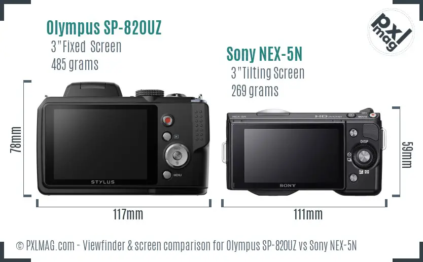 Olympus SP-820UZ vs Sony NEX-5N Screen and Viewfinder comparison