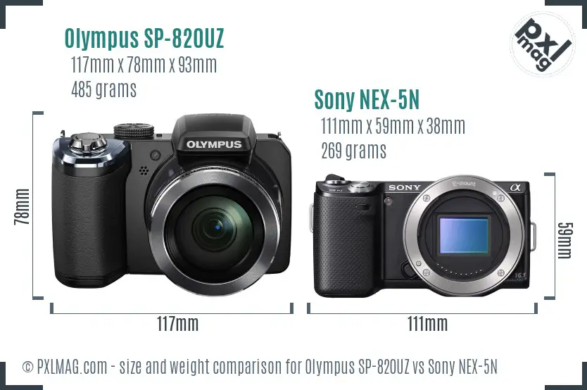 Olympus SP-820UZ vs Sony NEX-5N size comparison