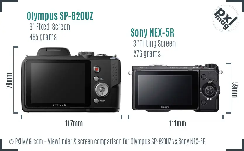 Olympus SP-820UZ vs Sony NEX-5R Screen and Viewfinder comparison