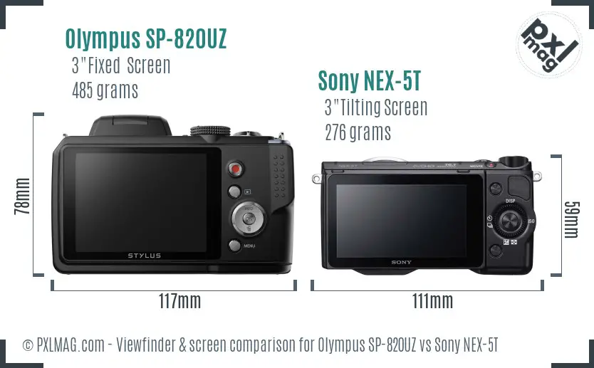 Olympus SP-820UZ vs Sony NEX-5T Screen and Viewfinder comparison