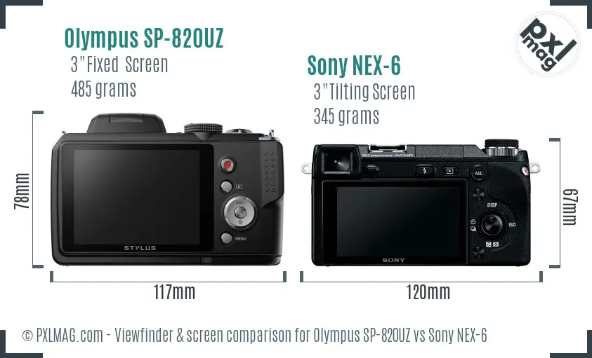 Olympus SP-820UZ vs Sony NEX-6 Screen and Viewfinder comparison