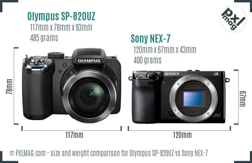 Olympus SP-820UZ vs Sony NEX-7 size comparison Olympus SP-820UZ vs Sony NEX-7 size comparison