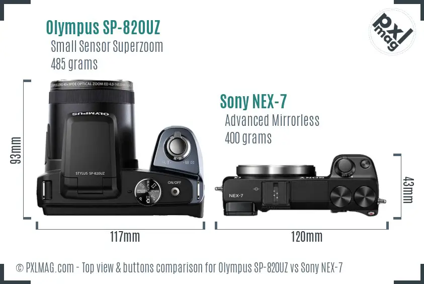 Olympus SP-820UZ vs Sony NEX-7 top view buttons comparison Olympus SP-820UZ vs Sony NEX-7 top view buttons comparison