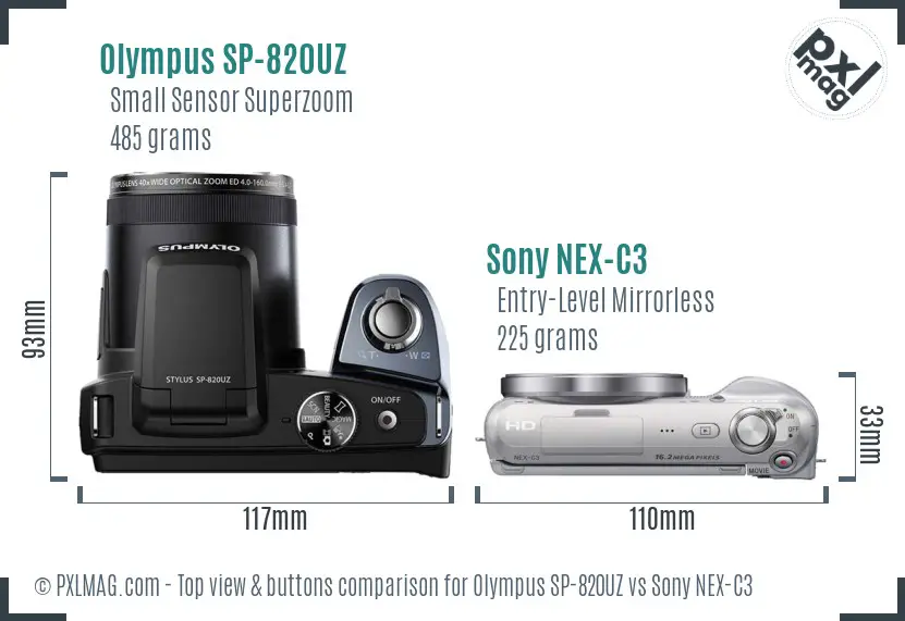 Olympus SP-820UZ vs Sony NEX-C3 top view buttons comparison Olympus SP-820UZ vs Sony NEX-C3 top view buttons comparison