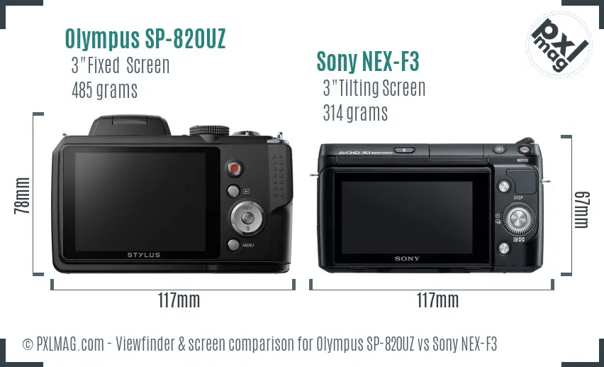 Olympus SP-820UZ vs Sony NEX-F3 Screen and Viewfinder comparison