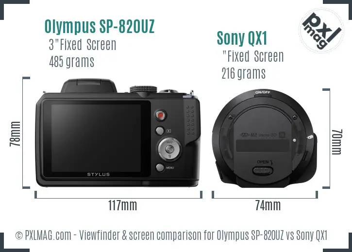 Olympus SP-820UZ vs Sony QX1 Screen and Viewfinder comparison