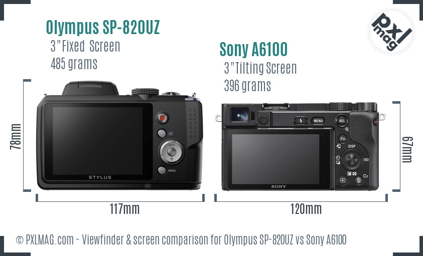 Olympus SP-820UZ vs Sony A6100 Screen and Viewfinder comparison