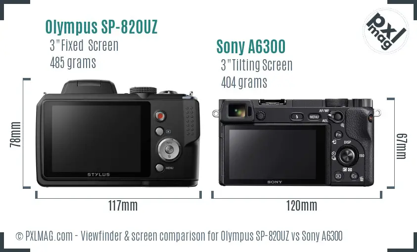 Olympus SP-820UZ vs Sony A6300 Screen and Viewfinder comparison