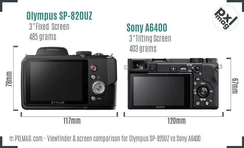 Olympus SP-820UZ vs Sony A6400 Screen and Viewfinder comparison