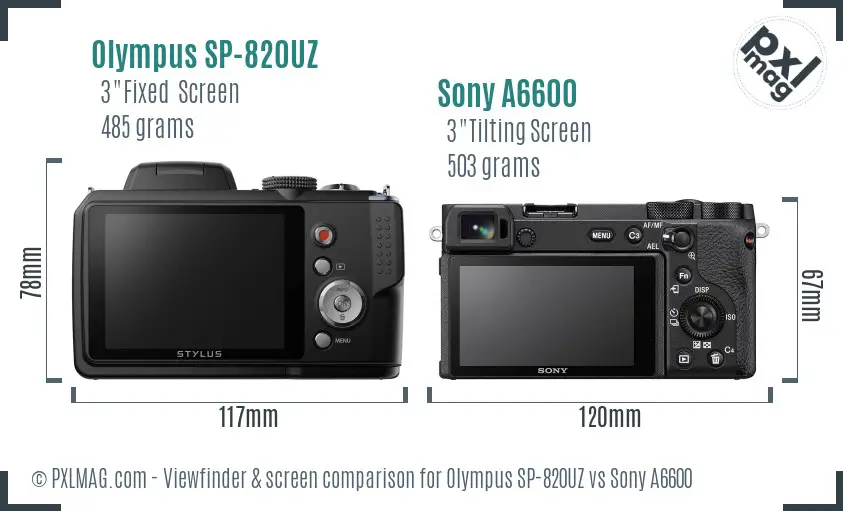 Olympus SP-820UZ vs Sony A6600 Screen and Viewfinder comparison