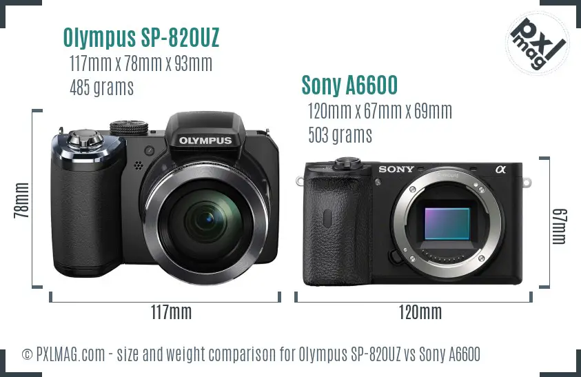 Olympus SP-820UZ vs Sony A6600 size comparison