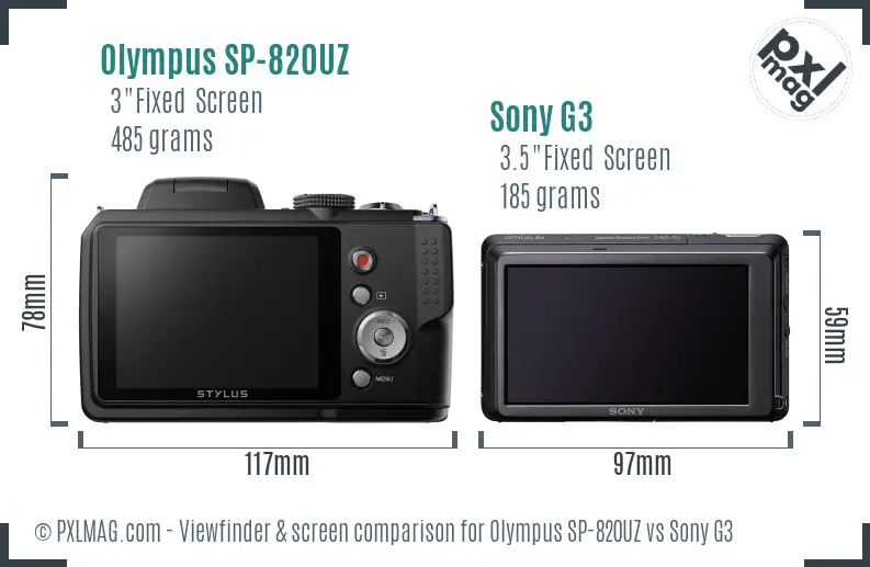 Olympus SP-820UZ vs Sony G3 Screen and Viewfinder comparison