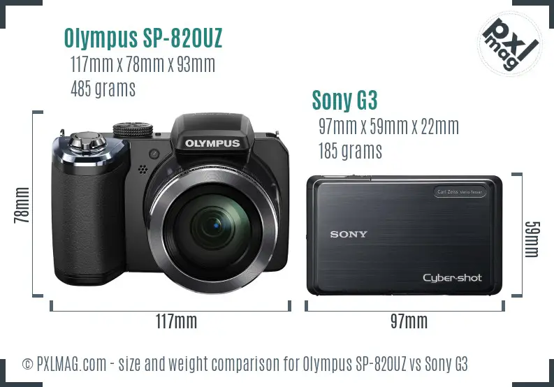 Olympus SP-820UZ vs Sony G3 size comparison