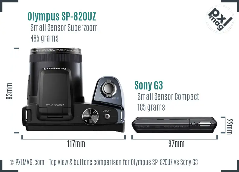 Olympus SP-820UZ vs Sony G3 top view buttons comparison