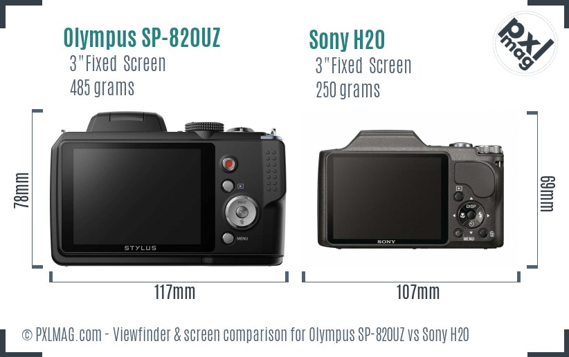 Olympus SP-820UZ vs Sony H20 Screen and Viewfinder comparison