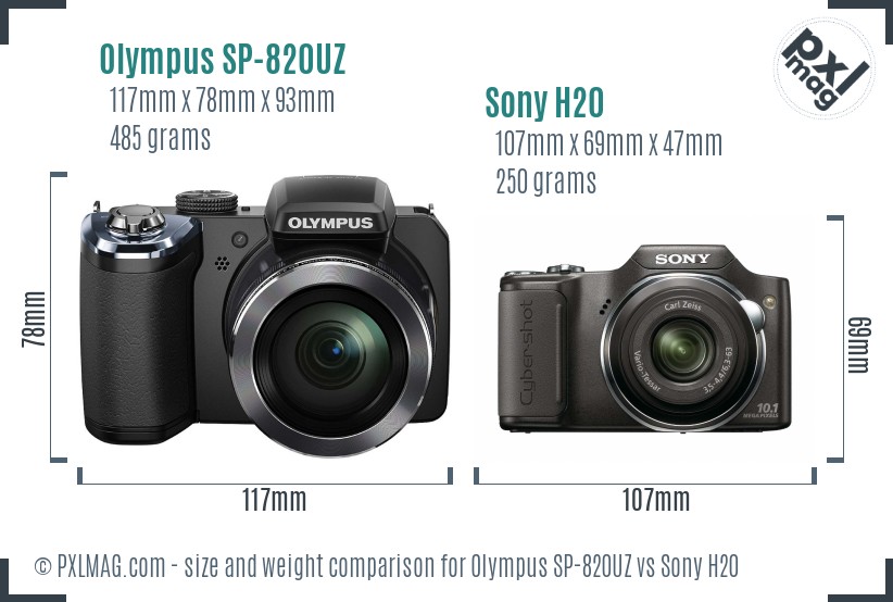 Olympus SP-820UZ vs Sony H20 size comparison