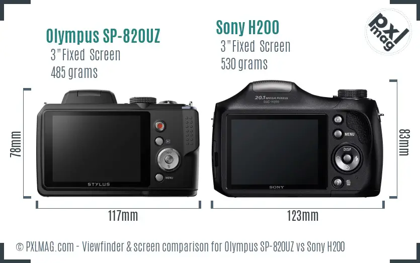 Olympus SP-820UZ vs Sony H200 Screen and Viewfinder comparison