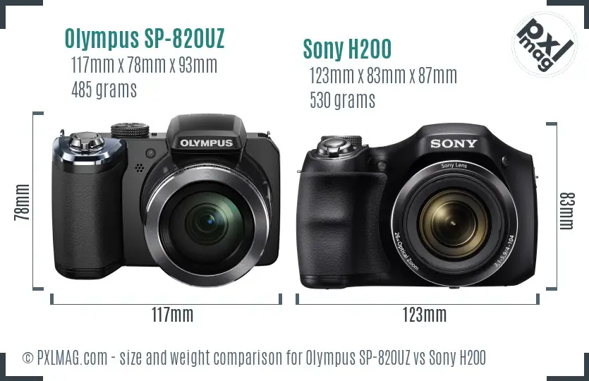 Olympus SP-820UZ vs Sony H200 size comparison