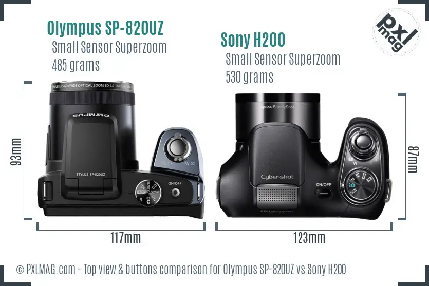Olympus SP-820UZ vs Sony H200 top view buttons comparison