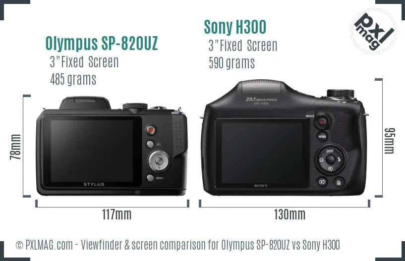 Olympus SP-820UZ vs Sony H300 Screen and Viewfinder comparison