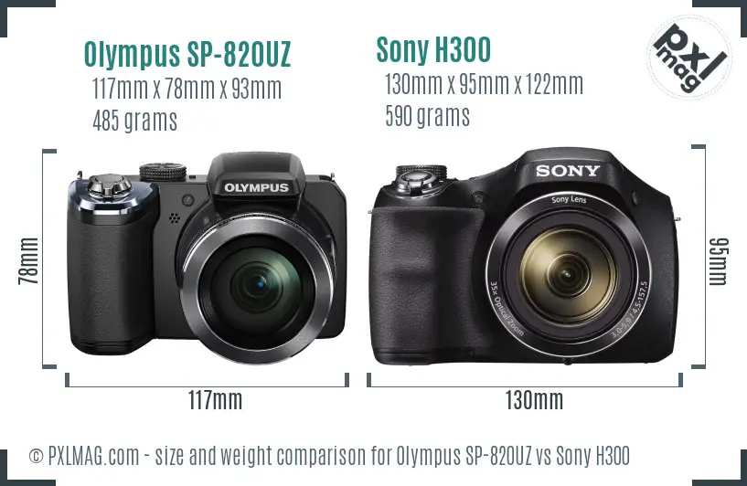 Olympus SP-820UZ vs Sony H300 size comparison