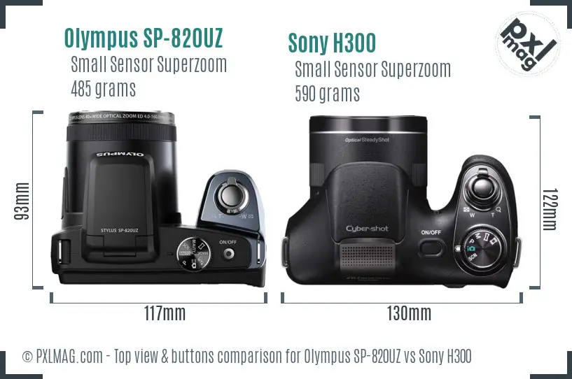 Olympus SP-820UZ vs Sony H300 top view buttons comparison