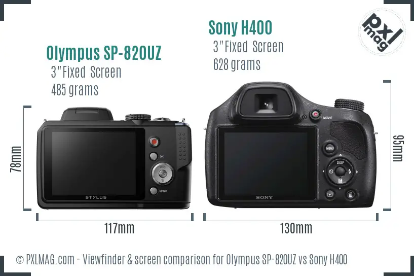 Olympus SP-820UZ vs Sony H400 Screen and Viewfinder comparison
