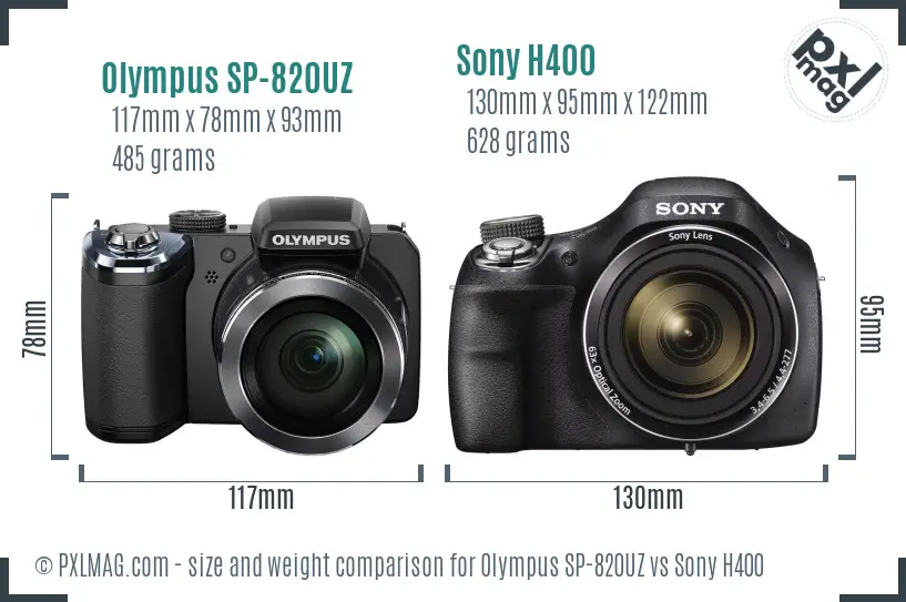 Olympus SP-820UZ vs Sony H400 size comparison