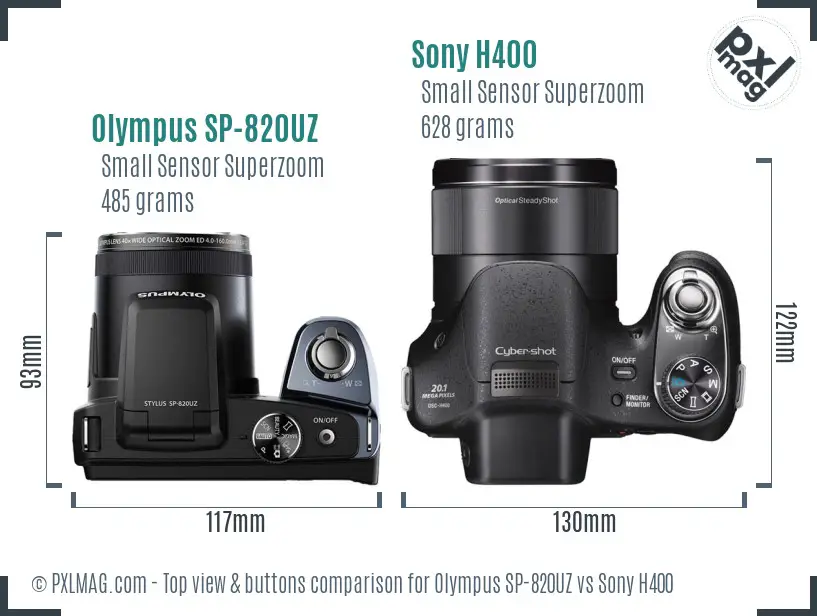 Olympus SP-820UZ vs Sony H400 top view buttons comparison