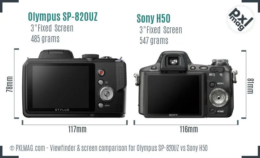 Olympus SP-820UZ vs Sony H50 Screen and Viewfinder comparison