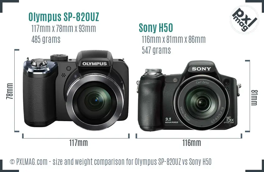 Olympus SP-820UZ vs Sony H50 size comparison