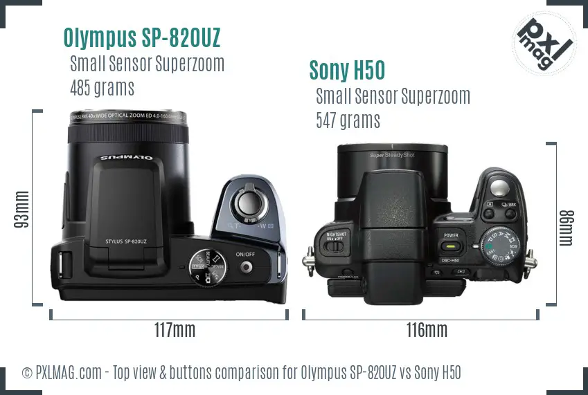 Olympus SP-820UZ vs Sony H50 top view buttons comparison