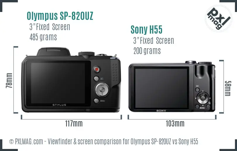 Olympus SP-820UZ vs Sony H55 Screen and Viewfinder comparison
