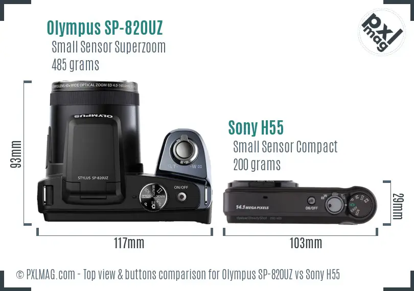Olympus SP-820UZ vs Sony H55 top view buttons comparison